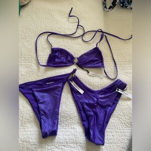Hard Swimwear purple cheeky bathing suit, 2 bottoms